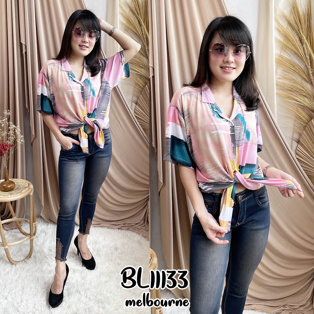 Kemeja wanita Rayon motif kemeja wanita lengan pendek casual BL11133 11133--*