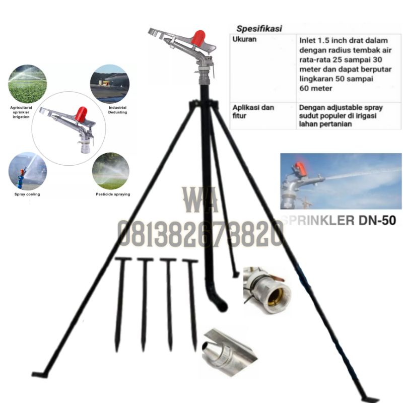 Sprinkler Big Gun Rain DN-50 Radius Tembak 30 Meter Komplit Tripot Sprinkler