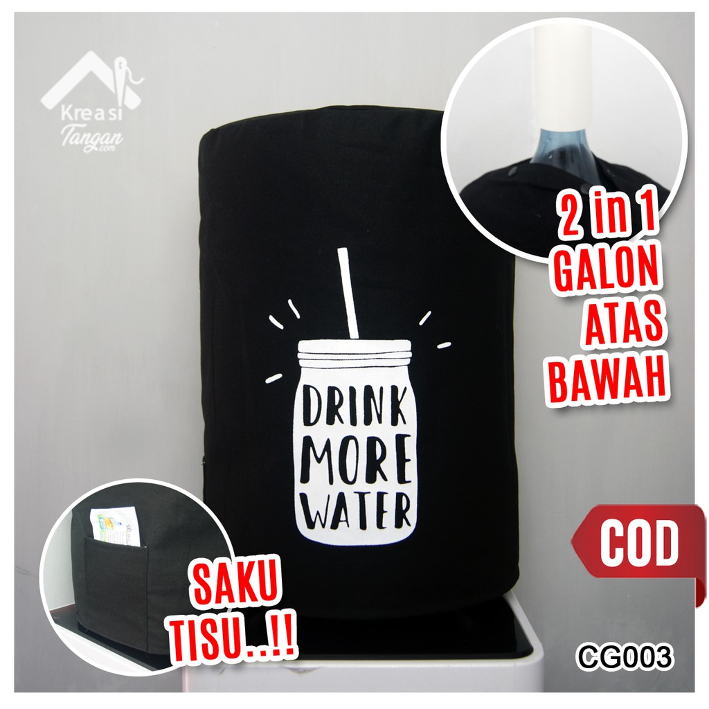 PAKET LEBIH MURAH - Cover Galon &amp; Cover Kulkas Warna Hitam (Paket Polos-02)