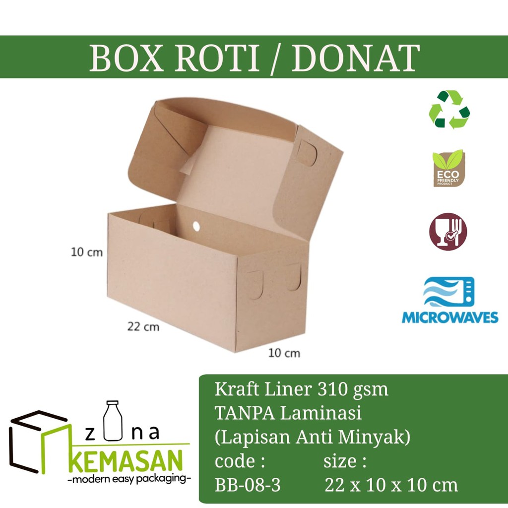 

KEMASAN BOX DUS KARDUS KOTAK ROTI BAKAR DONAT BOMBOLONI BOLU 22x10x10 cm KRAFT 310 gsm