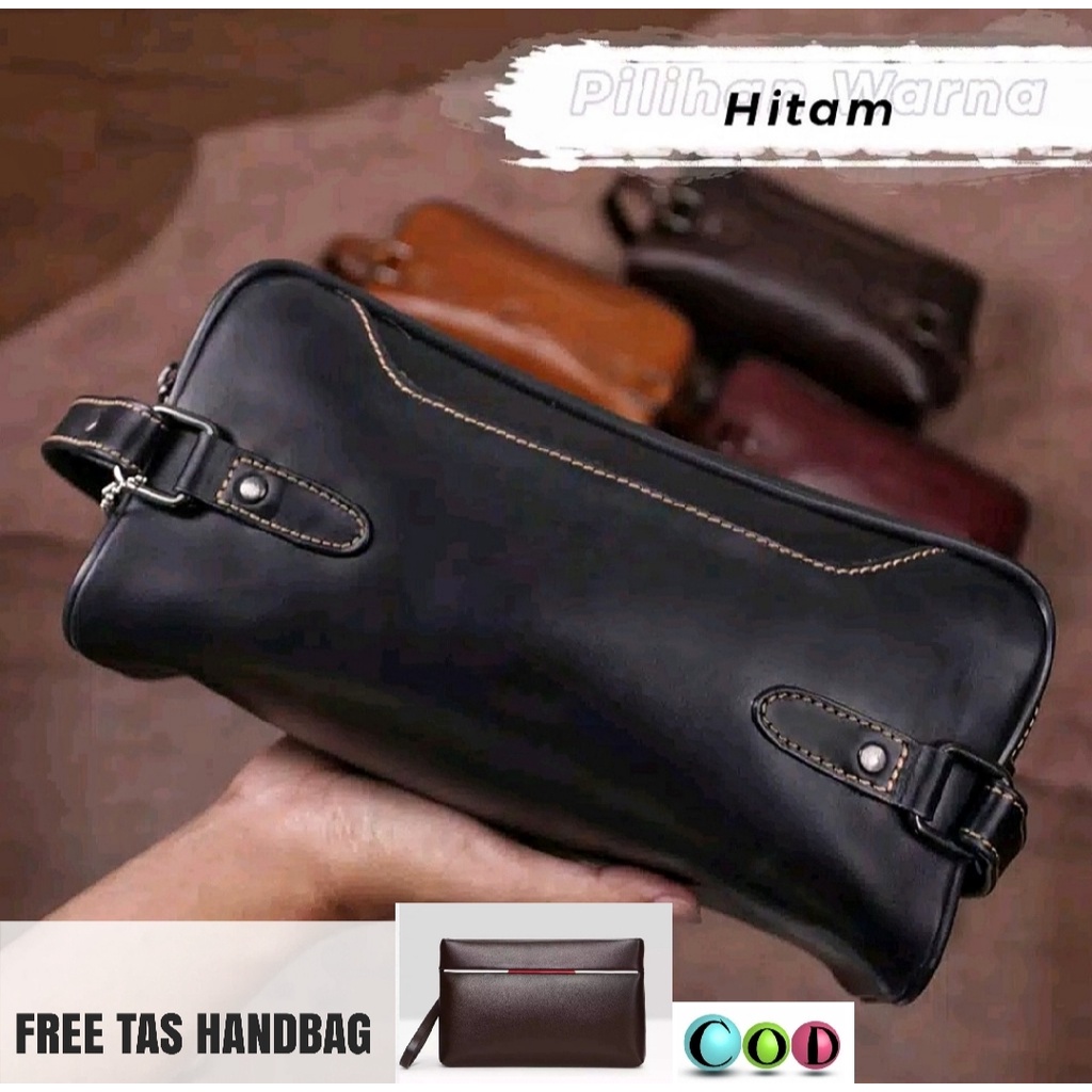 Handbag semi kulit pouch clutch dompet cowok pria laki-laki BUY 1 FREE 1 Tas Tangan Fashion Kasual - Tas Tangan Pria