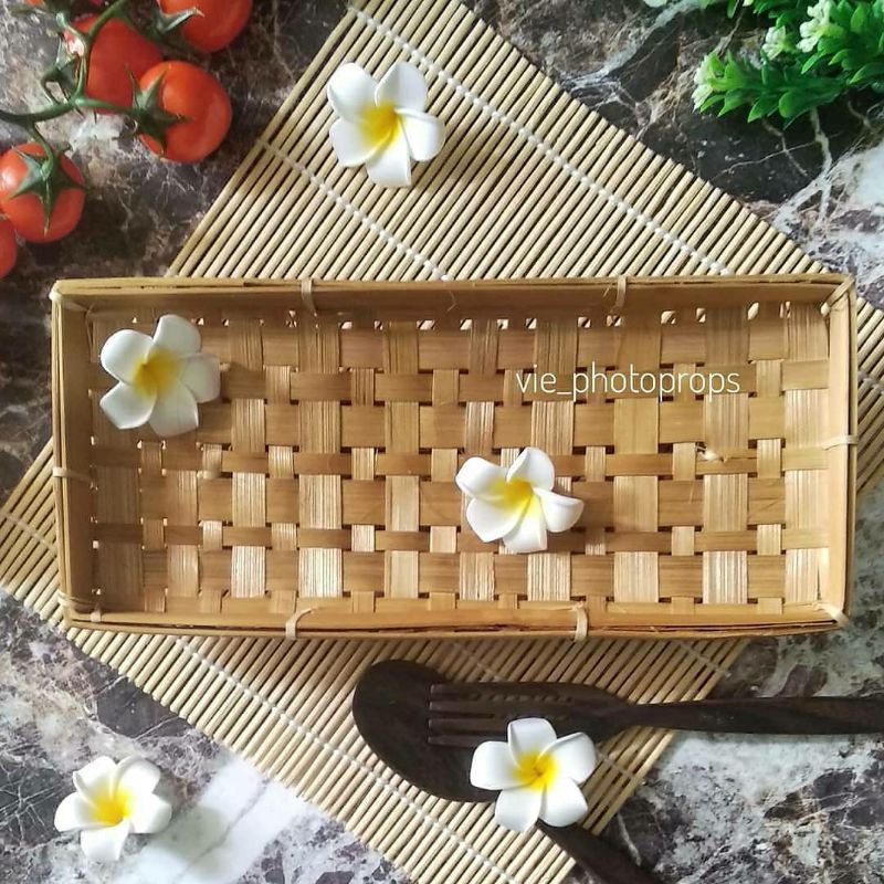Piring Bambu Persegi Panjang Properti Fotografi