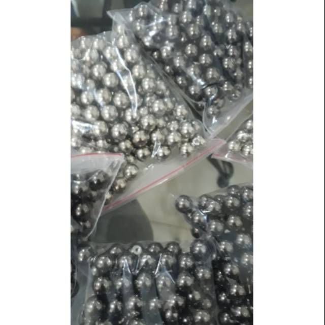 Manik mote mutiara tutspin 10mm hitam dan silver