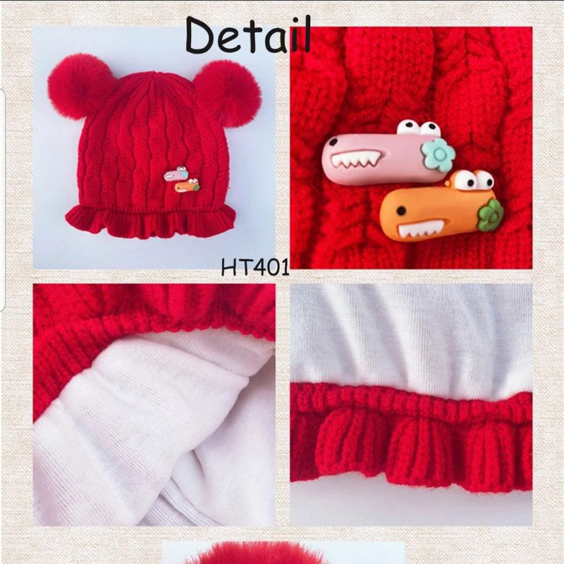 TP06 topi kupluk rajut bayi anak balita pom pom anak cewek