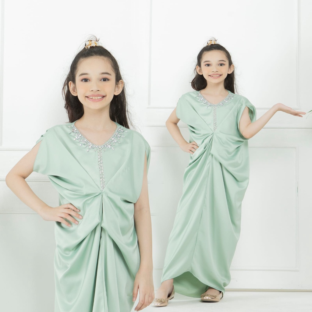 HOPYLOVY Kaftan Anak Perempuan Baju Kaftan Bahan Satin Triana Kid