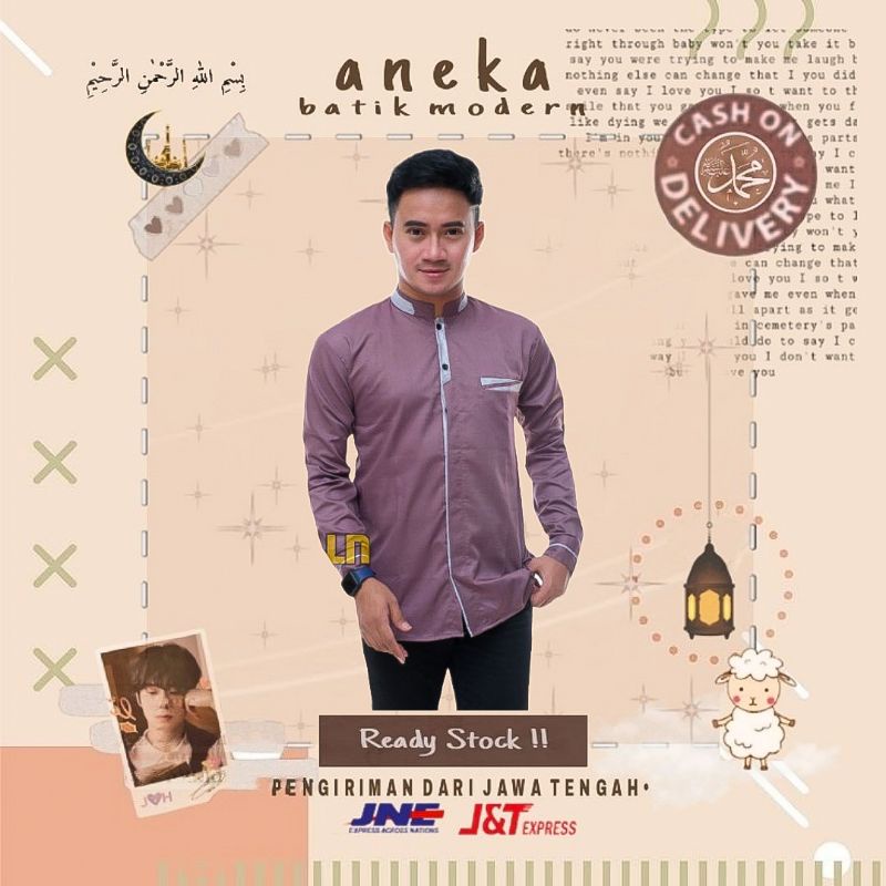 ATASAN BAJU KOKO COWOK LENGAN PANJANG POLOS ALFARISI JUMBO UNGU LAVENDER ARMY NAVY ABU PUTIH COKSU