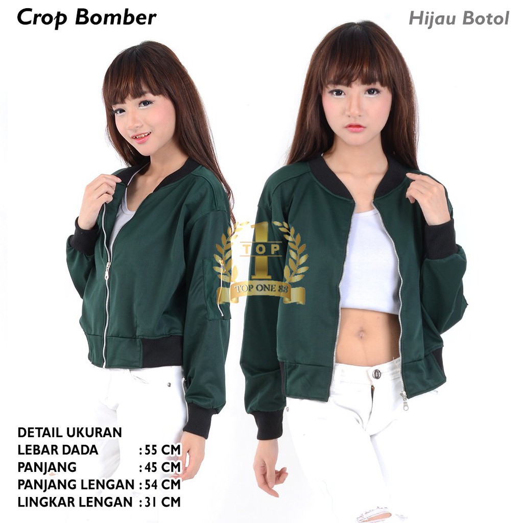 PROMO TopOne88 Crop Bomber Jaket (Hijau Botol)