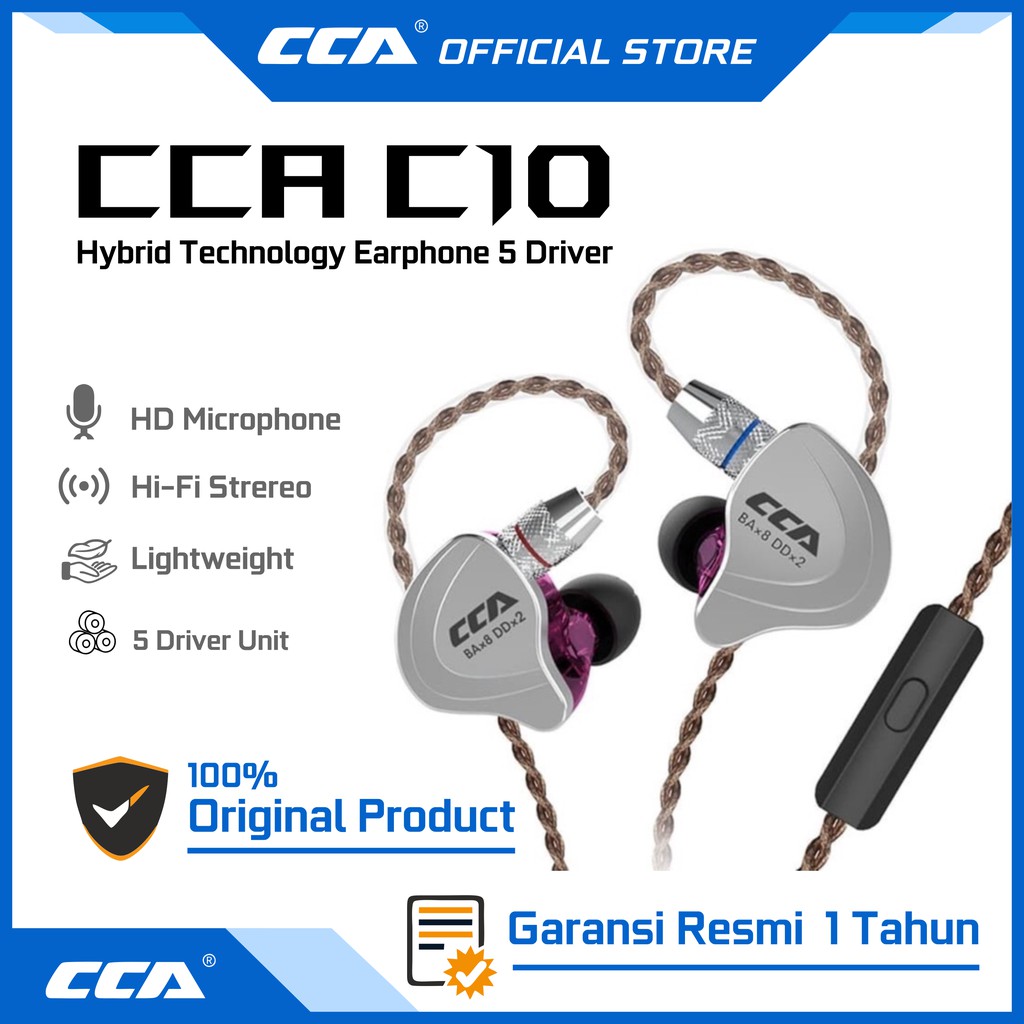 CCA C10 with Mic 4DD+1BA Hybrid Technology Earphone 5 Driver | Shopee