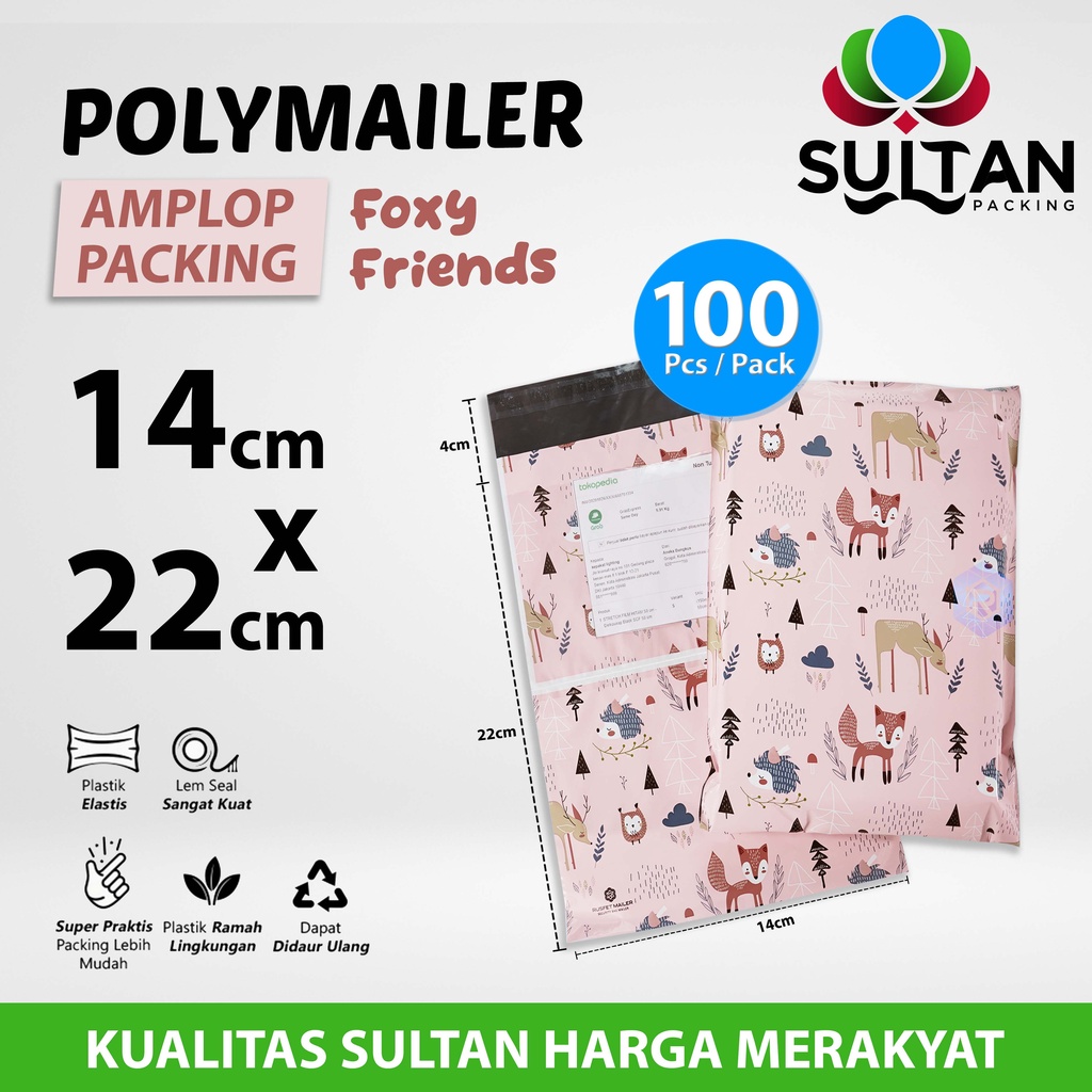 

Polymailer Polimailer 14cm x 22cm Amplop Plastik Packing Motif Foxy Friends Rusfet PACK