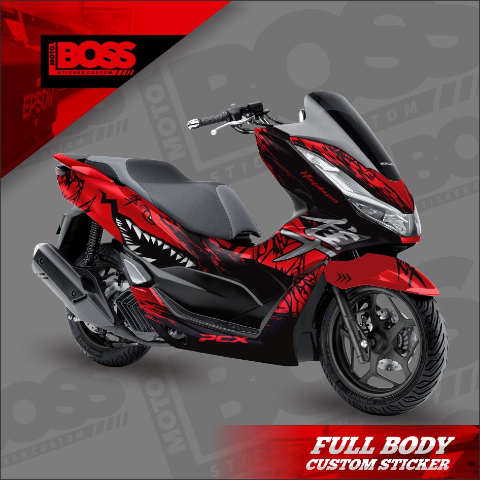 Decal Sticker Stiker Honda PCX 160 Full Body Striping dekal stiker Full Body PCX 160 Motif red shark