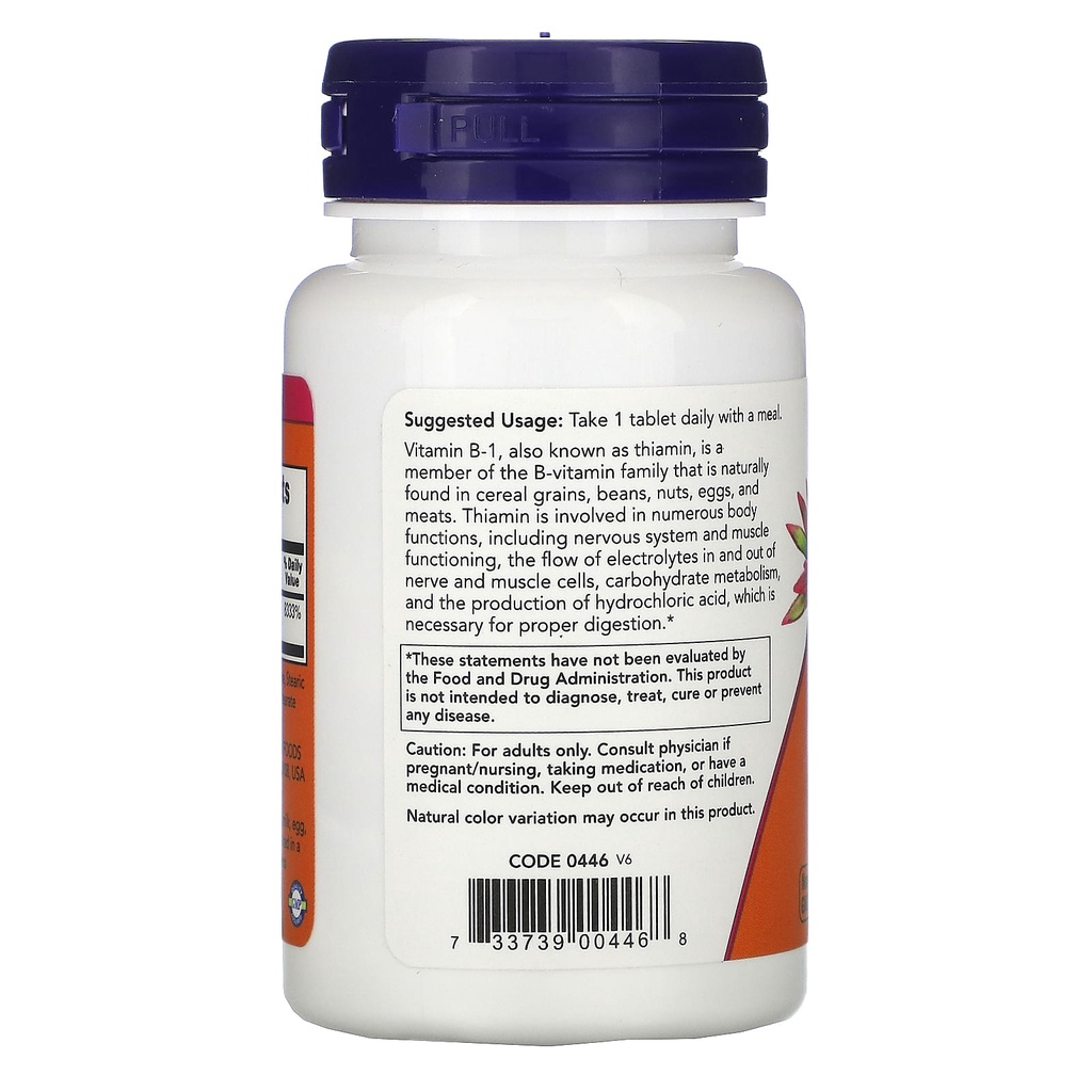 Now Foods B1 100mg 100 Tab Bantu Produksi Energi Tubuh Vitamin B1