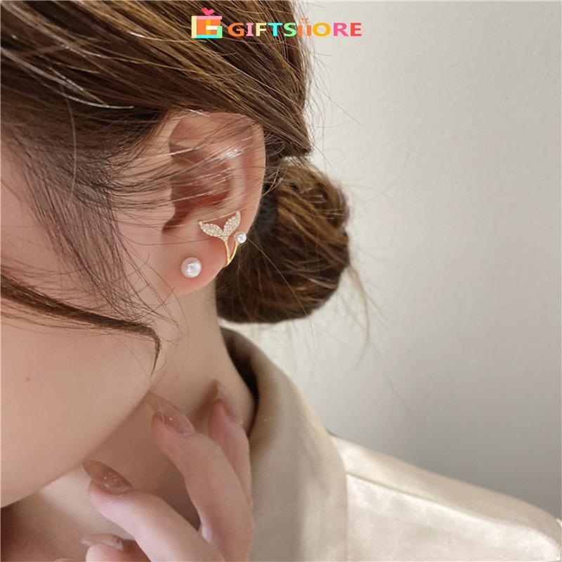 COD✨Anting Tusuk Sterling Silver 925 Model Ekor Ikan Hias Mutiara Elegan Ala Korea Untuk Wanita gs