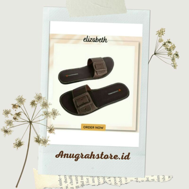Sandal Slop Elegant Flat Sol Karet Anti Licin Motif Elizabeth
