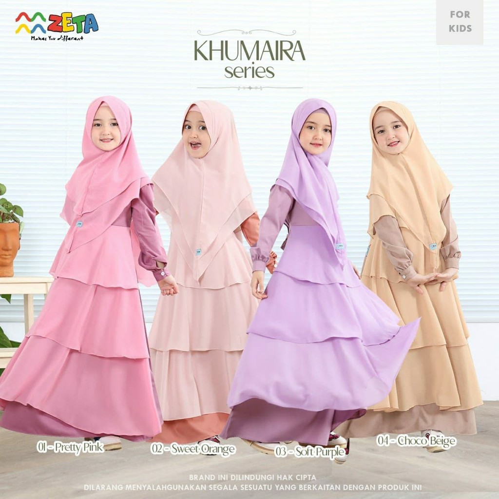 Gamis Dress Anak Set Khimar JIlbab Kerudung Toyobo Mix Ceruty Tali Sisi Polos Zeta Outfit Syari Musl