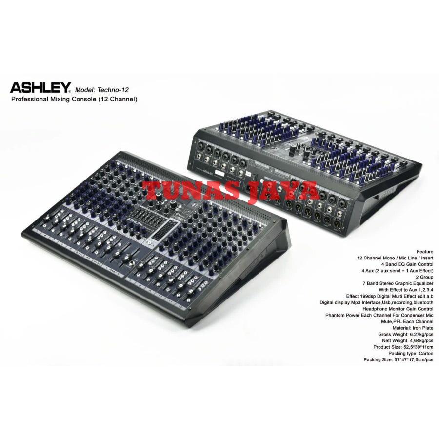 MIXER AUDIO ASHLEY TECHNO 12 TECHNO12 - 12 CHANNEL ORIGINAL