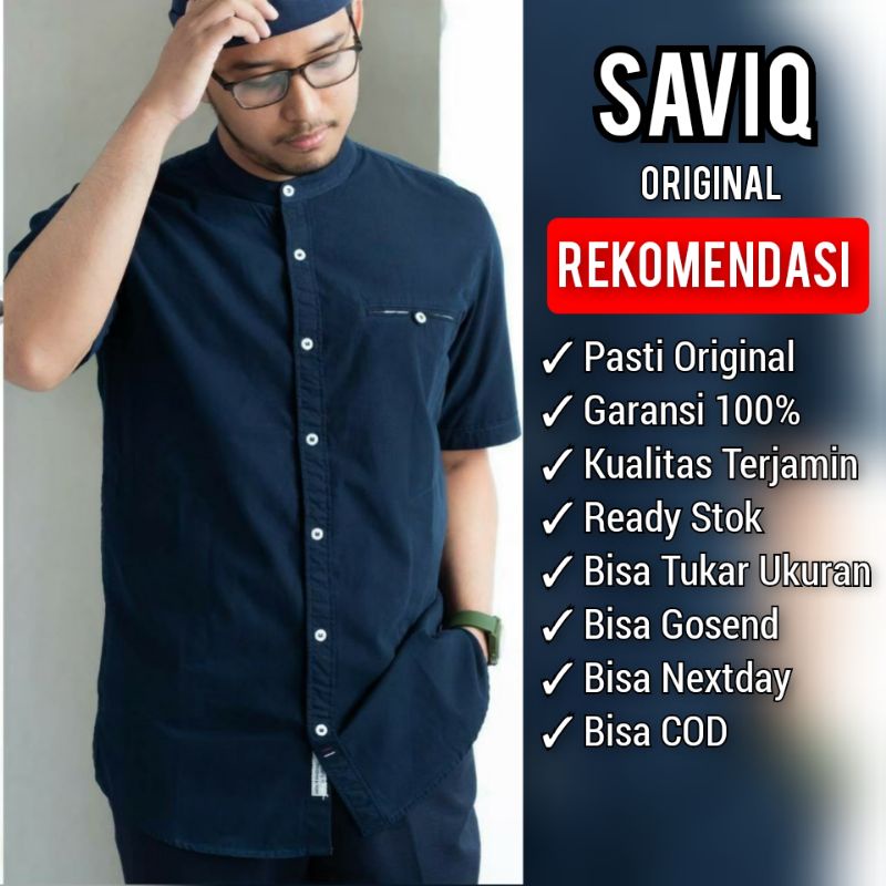 SAVIQ kemko lengan pendek baju muslim polos pria kemeja koko Biru Dongker kode KQS4001