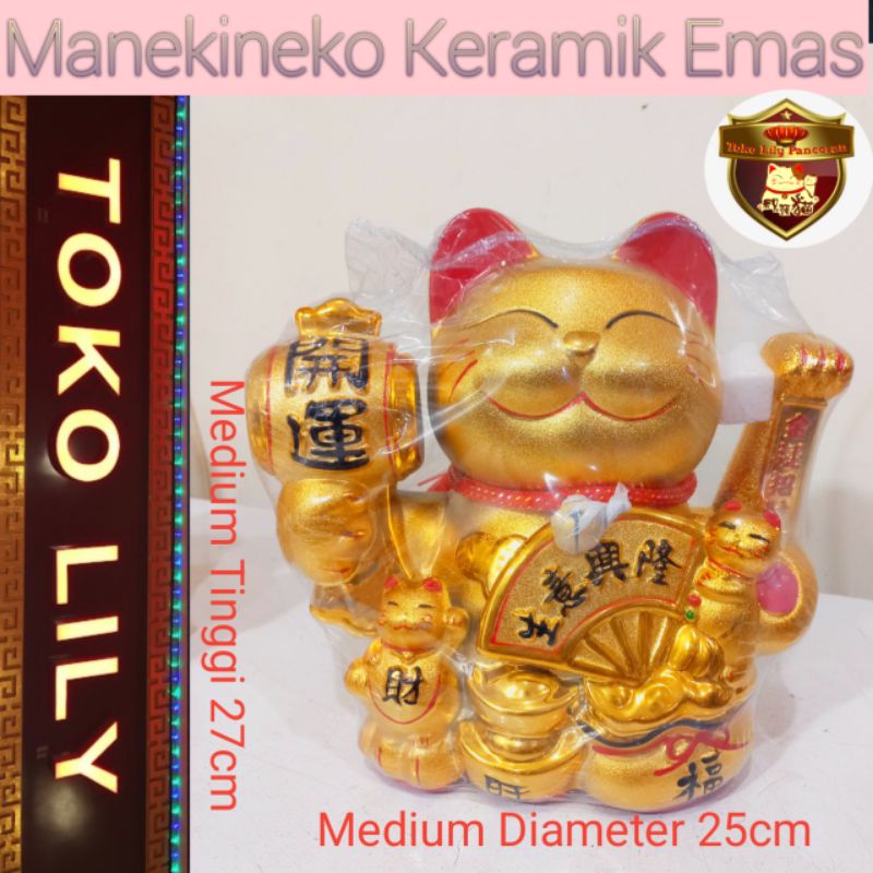 Maneki Neko Kucing Hoki Keramik Emas