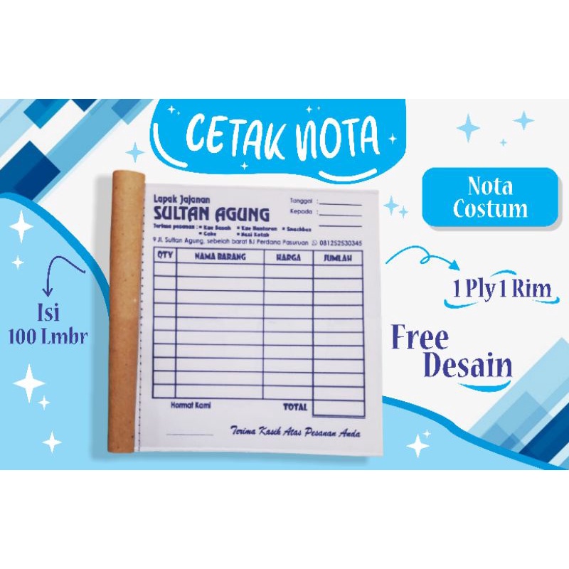 

nota custom free desain 1ply murah 1 rim 1 warna