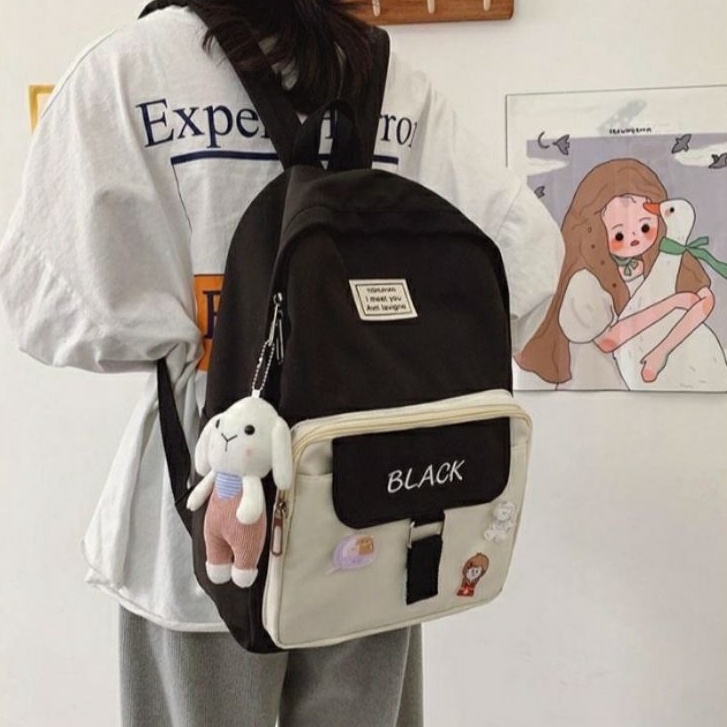 MOEZHA TAS _11.11 BIG SALE TAS SEKOLAH REMAJA PEREMPUAN SD SMP SMA SMK FASHION KOREA TAS ANAK SMP SMK KOREA BLACK ARMY