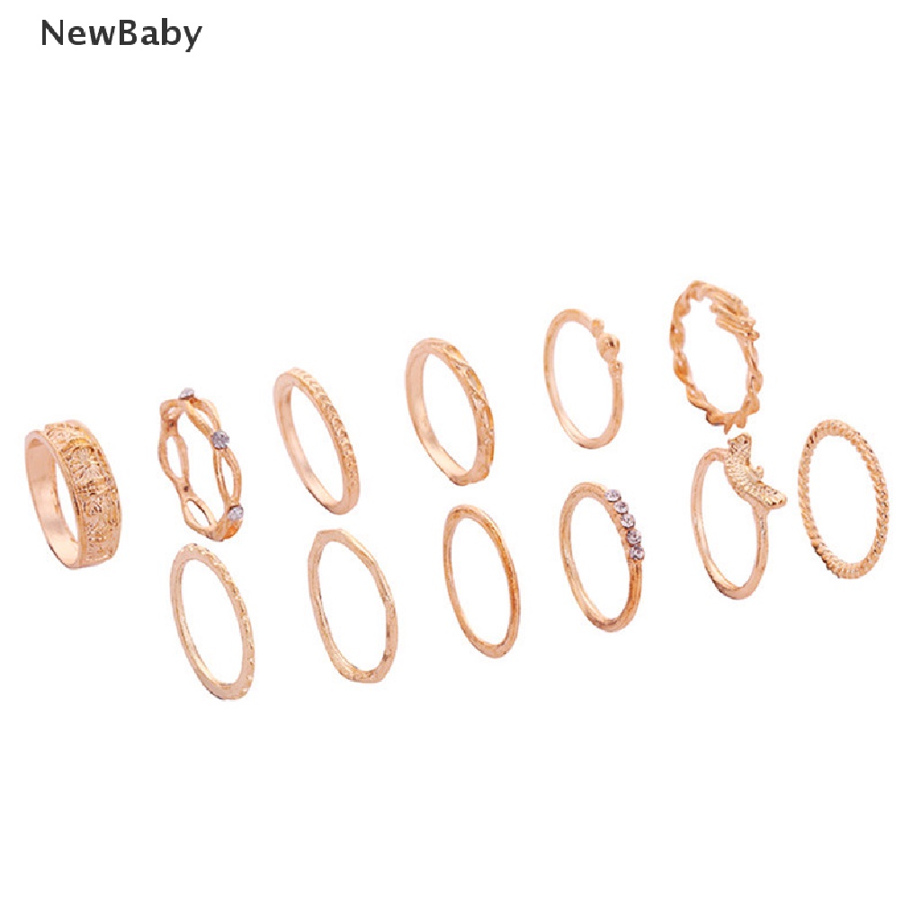 12pcs / Set Cincin Knuckle Lapis Emas Gaya Vintage Punk Untuk Wanita
