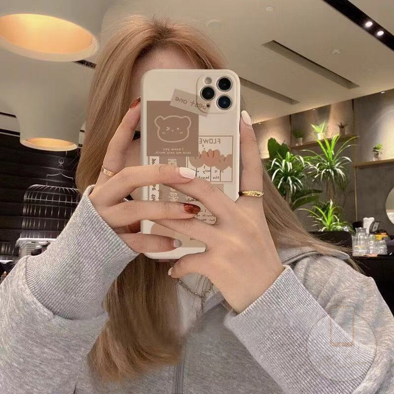 Casing Soft Tpu Case Kompatibel Untuk Iphone11 12 13 14 Pro Max 6 6S 7 8 Plus iPhone XR X XS Max SE 2020 Ins Batu Putih Beruang Lucu Kubus Lurus Soft Case