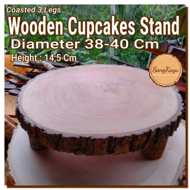 Coated Wooden Cupcakes Stand 38-40-10 cm tempat kue pesta kayu pajanga