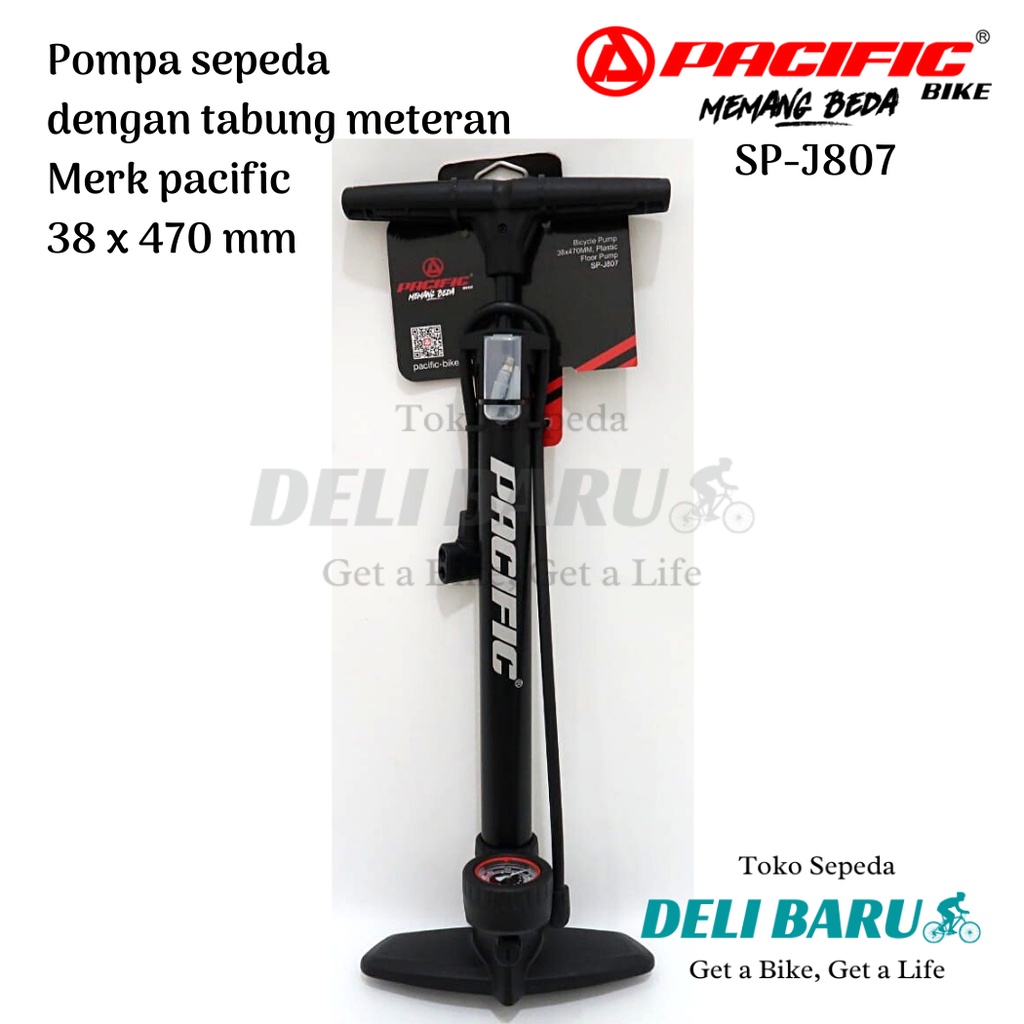 Pacific Pompa angin SP-J807 model meteran tengah sepeda dan motor pentil AV dan FV