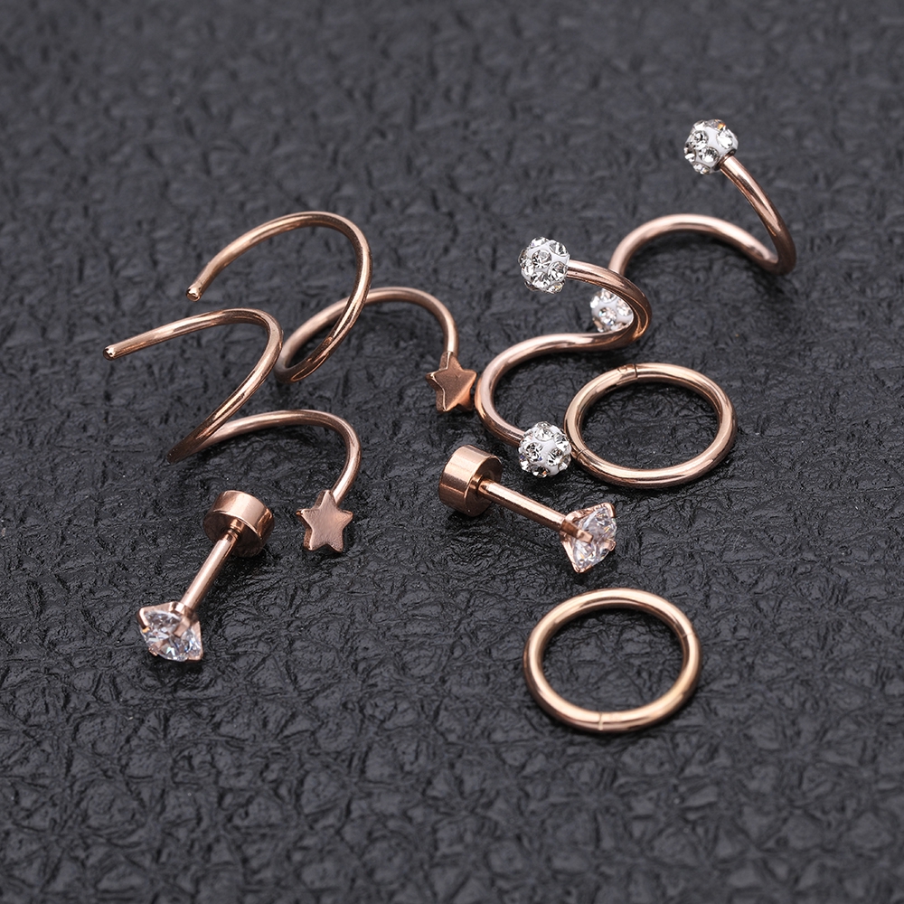 4 Pasang Anting Stud Bentuk Bulat Bahan Stainless Steel Dengan Cubic Zirconia