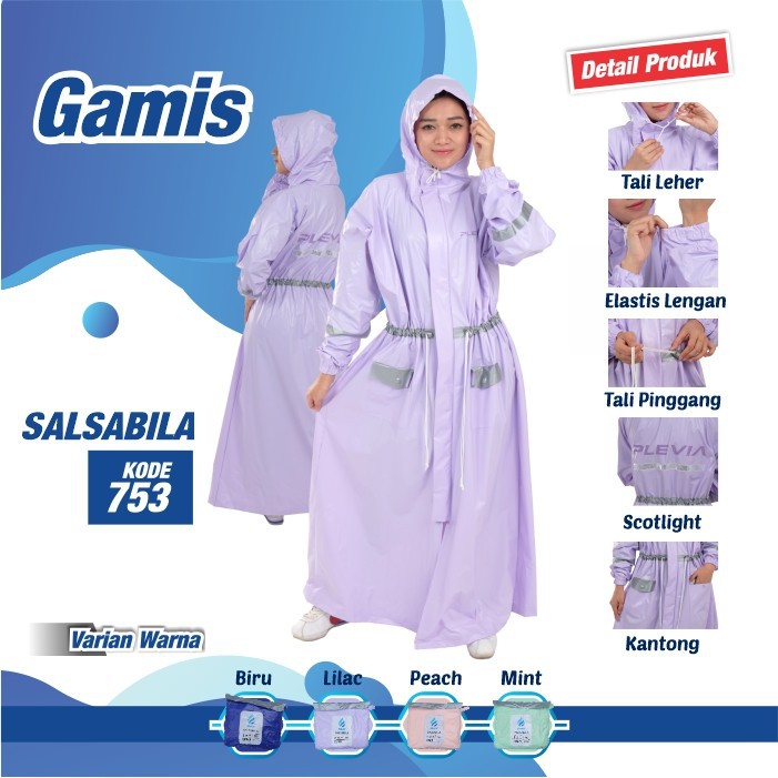 Jas Hujan Gamis Dewasa Model Syari Hijabers Muslimah Jumbo - Raincoat Mantel Terusan Wanita Gamis Dewasa Plevia Salsabila 753