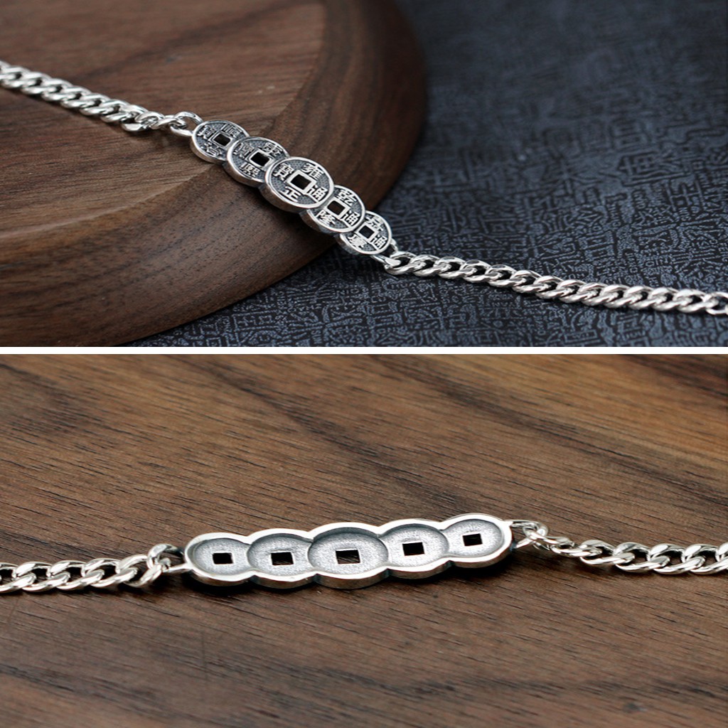 925 perak sterling untuk pria gelang, koin tembaga antik fashion perhiasan