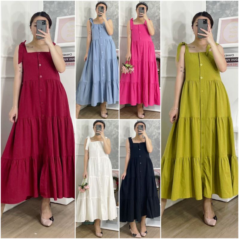 ⚡️CLEARANCE SALE ♡ PREMIUM ♡ ORIGINAL ! KINNA TANKSHOULDER TIED BUTTON LAYER FLARE MAXI DRESS OVERALL OUTER  ( BUSUI, HIJAB &amp; BUMIL FRIENDLY )
