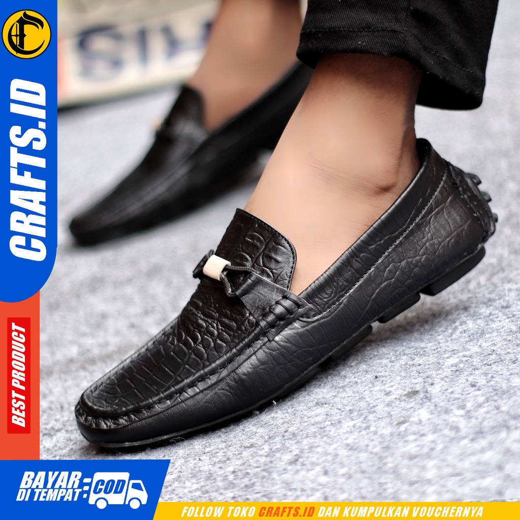 Sepatu Casual Pria Sepatu Slip On Pria Kulit Asli Kerja Kantor Kuliah Kondangan Sepatu Slop Pria Sepatu Hitam Pria CRAFTS PARIZ