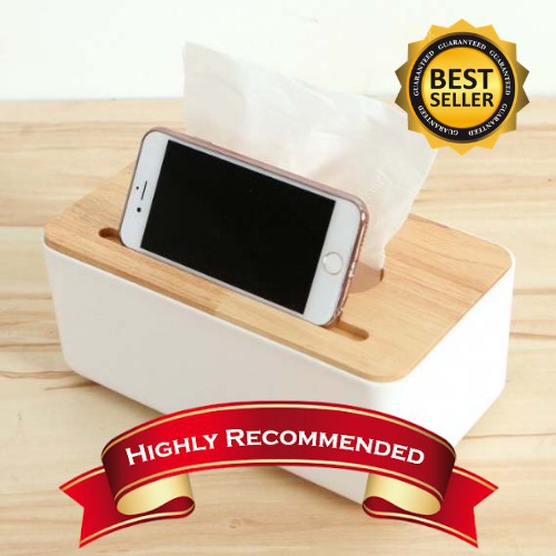 Kotak Tempat Tisu Kayu Smartphone Holder Mobile and Tissue Box SV6491 White Grab Medan