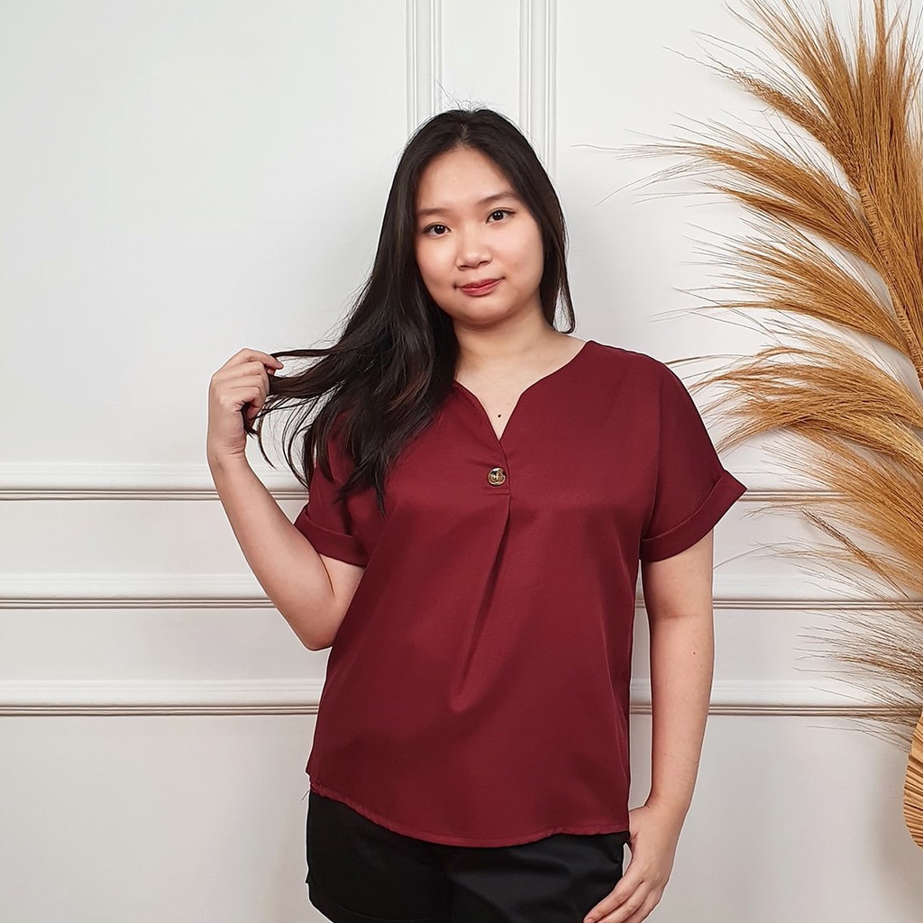 Atasan Baju Blouse Blus Kemeja Wanita Polos Lengan Pendek Look Formal-Casual