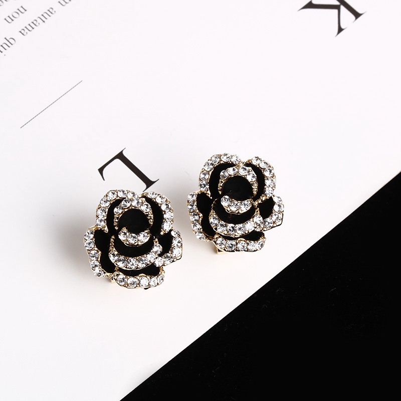 Anting Stud Jarum Perak 925 Bentuk Bunga Camellia Tiga Dimensi Gaya Retro Korea