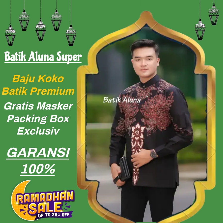 Baju Koko batik lengan panjang pria mewah modern premium lapis furing kemeja seragam atasan koko cow