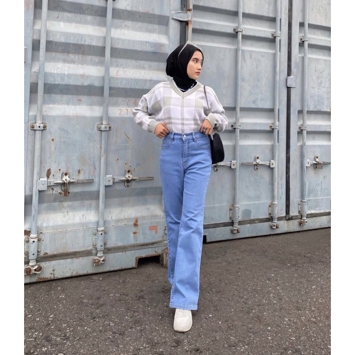 Highwaist Kulot Jeans Wanita Loose