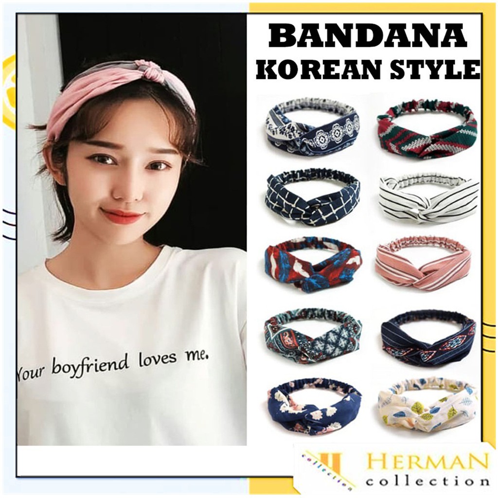 HC Premium Bandana Simpul Twist Elastis Ala Korea Untuk Wanita Bando