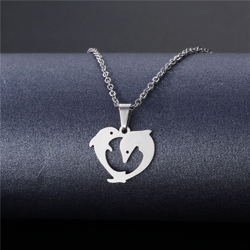 304 stainless steel sederhana ornamen hewan dolphin kalung dolphin Cinta klavikula rantai liontin