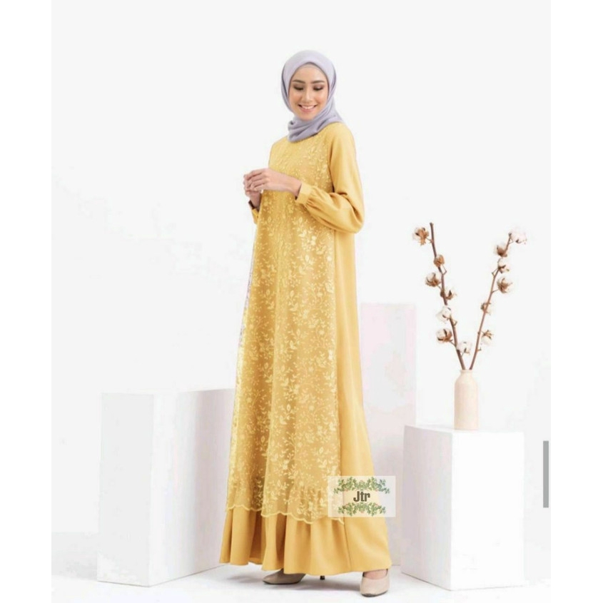 Gamis Brokat Tile Mutiara - Kuning, M