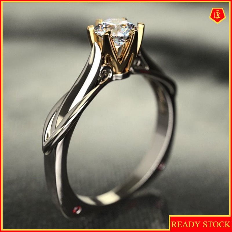 [Ready Stock]1 Karat Classic Six-Claw Moissanite Two-Tone Ring for Women