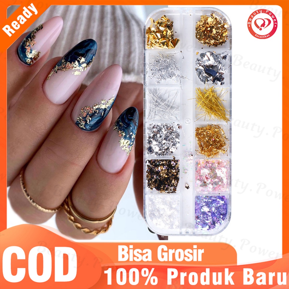 12PCS Glitter Foil Emas Metalik Untuk Membuat Kerajinan Kuku Nailart Decoration