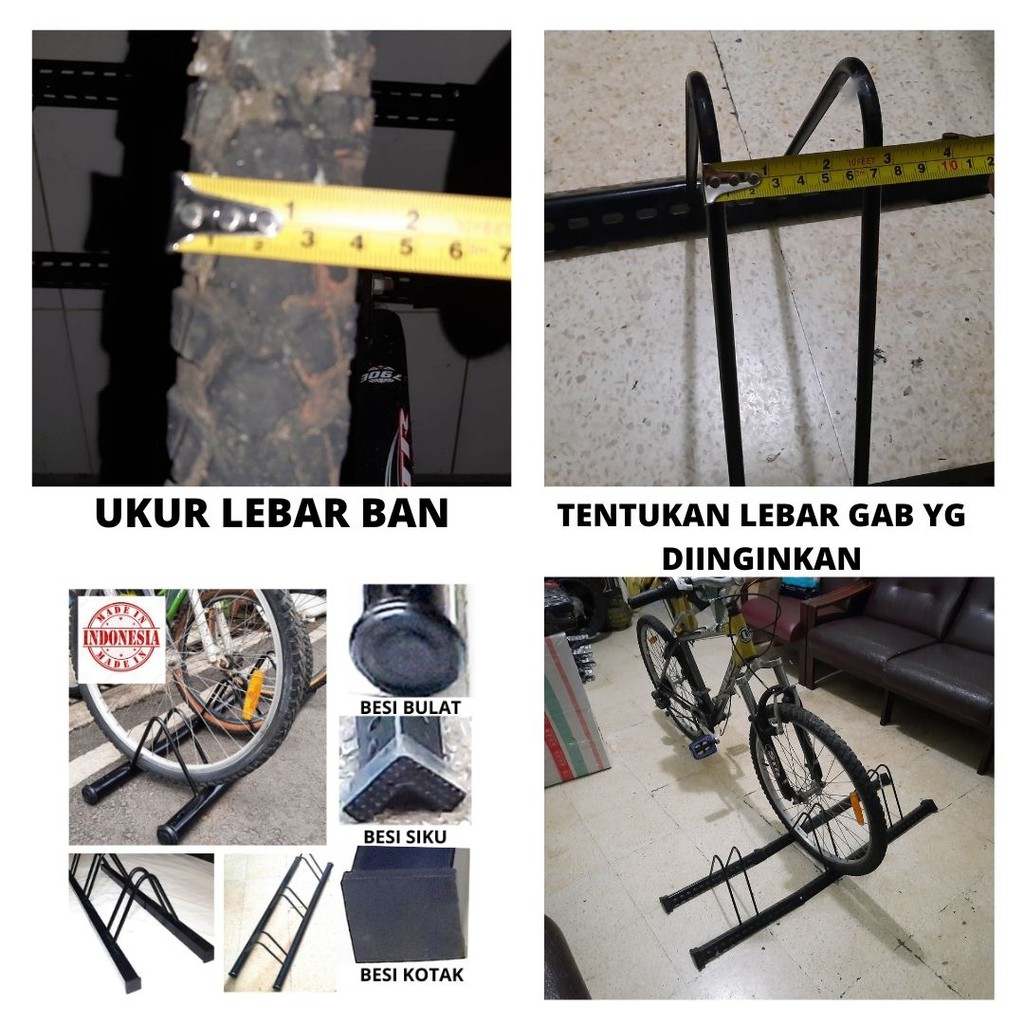 CUSTOM Standar Parkir 3 Sepeda MTB Besi Bulat Siku Kotak.