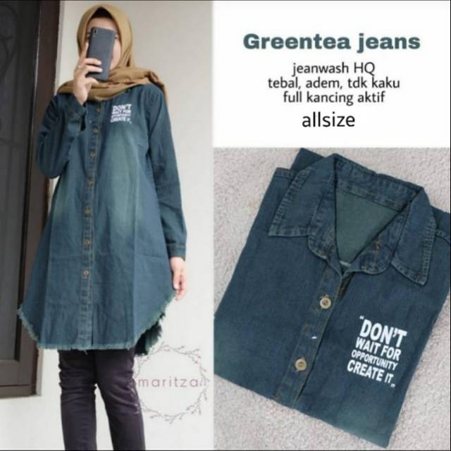 Tunik Jeans Lengan Panjang Bordir - Atasan Lebaran Tunic Rumbai