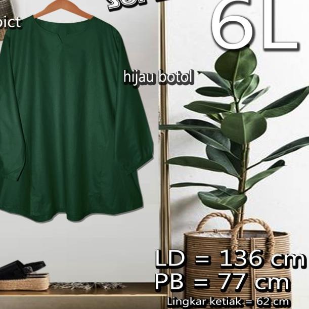 ♠ Baju Atasan Wanita / Blus Wanita / Tunik V / Jumbo 5L - Hijau botol ♂