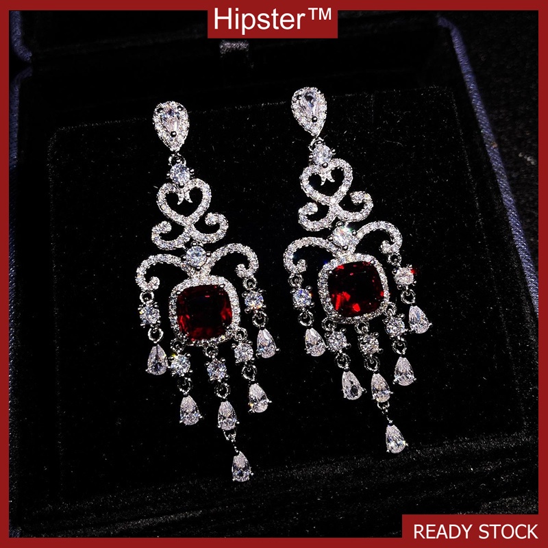 Luxury Vintage Ruby Sterling Silver Needle Eardrops