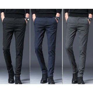 JuneJun Celana  Panjang Pria Slim Casual Bahan Katun  Tebal 