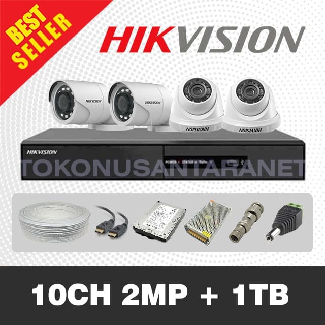 Paket CCTV HIKVISION 2MP 10CH HDTVI (Jumlah Indoor Outdoor bisa pilih)