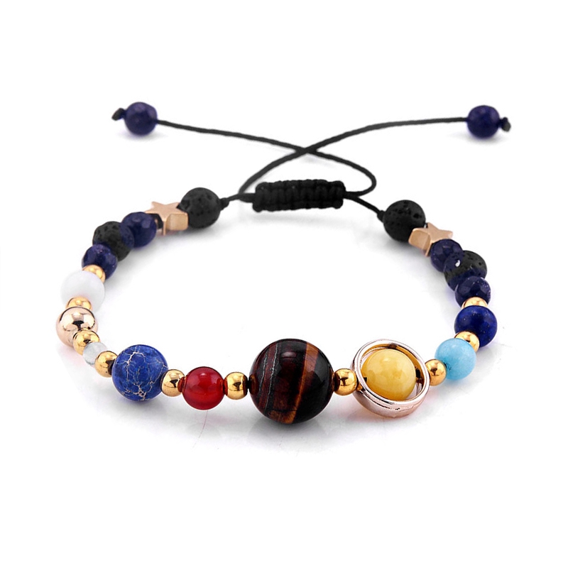 Gelang Batu Alam Natural Lava Stone Diffuser Bracelet Galaxy Planets Solar System Bracelets Bangle