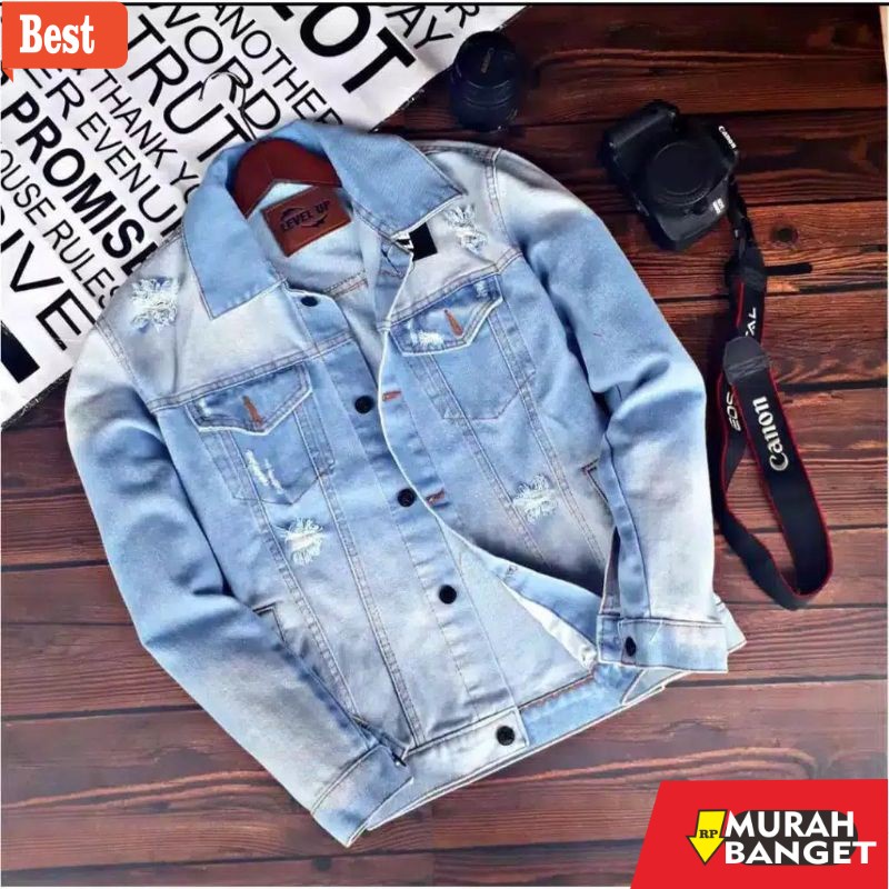 Denim kualitas terbaik- Jaket Jeans pria Sanwash Original/ jaket jeans pria denim sandwash,hitam,bio